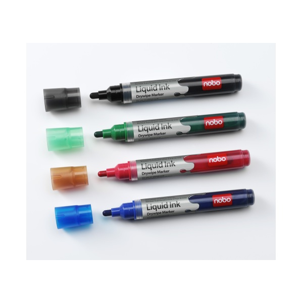 Nobo Liquid Ink Drywipe Markers Assorted Blister (4)