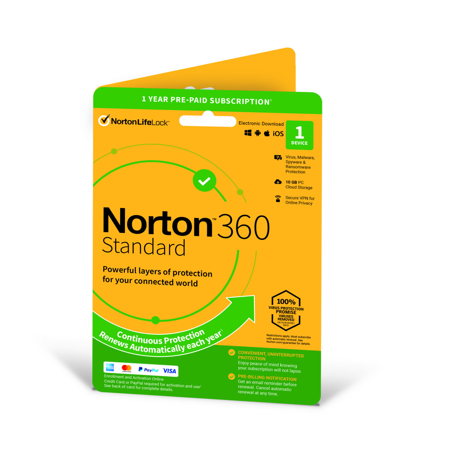 NortonLifeLock Norton 360 Standard | 1 Device | 1 Year Subscription with Automatic Renewal | Includes Secure VPN and Password Manager | PCs, Mac, Smartphones and Tablets