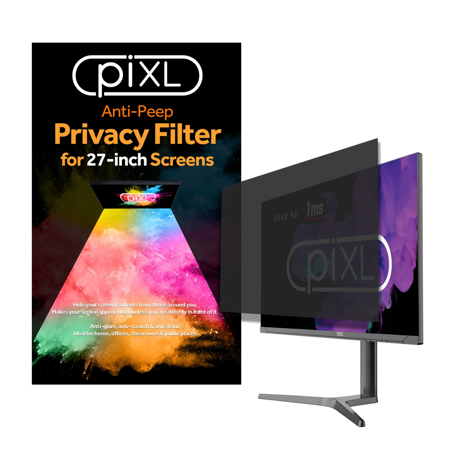 PIXL 27 Inch Monitor Privacy Screen/ Privacy Filter, Anti-Glare, Anti-Peep, Anti-Static, Blackout