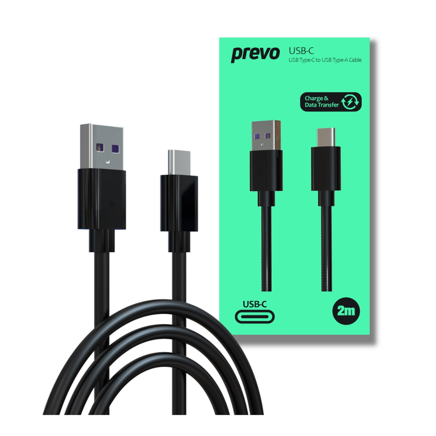 Prevo USBA-USBC-2M USB Cables - Black