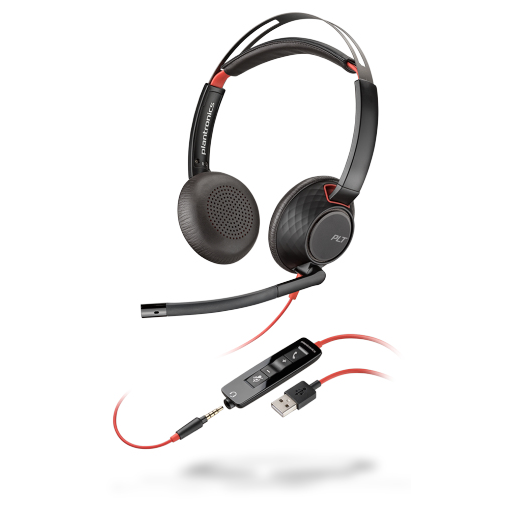 POLY Blackwire 5220 Headset Wired Head-band Calls/Music USB Type-A Black, Red