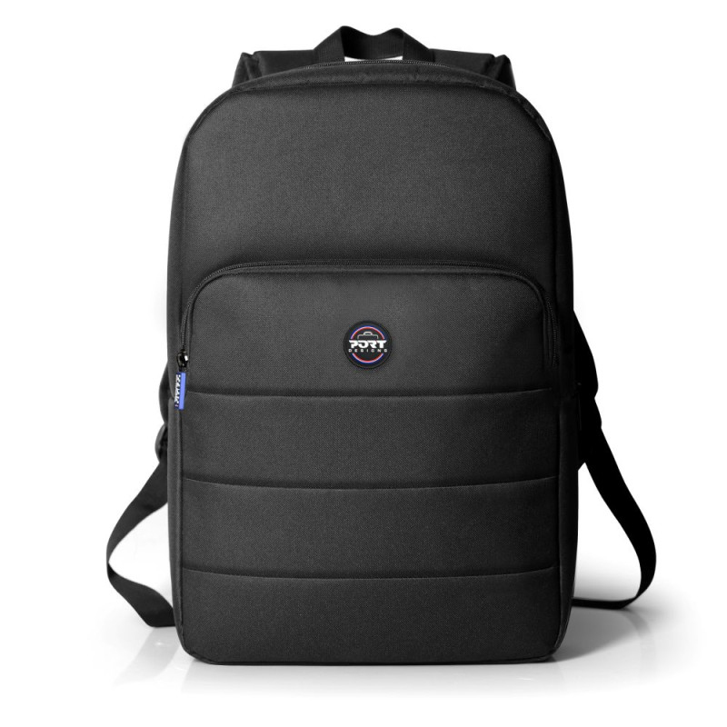 Port Designs Port product- PORTLAND BP ECO II 15.6 backpack in black. This compact; lightweight and reinforced essential backpack uses a lining made from recycled and recyclable materials (r-PET). Includes fully padded construction protecting both Laptops