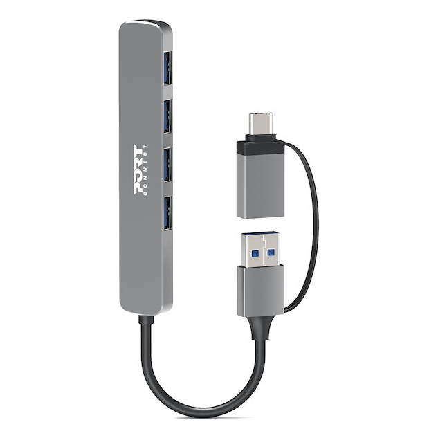 Port Designs 900161 interface hub USB 2.0 Type-A 5000 Mbit/s Silver