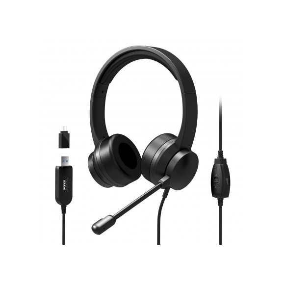 Port Designs 901605 headphones/headset Wired Head-band USB Type-A Black