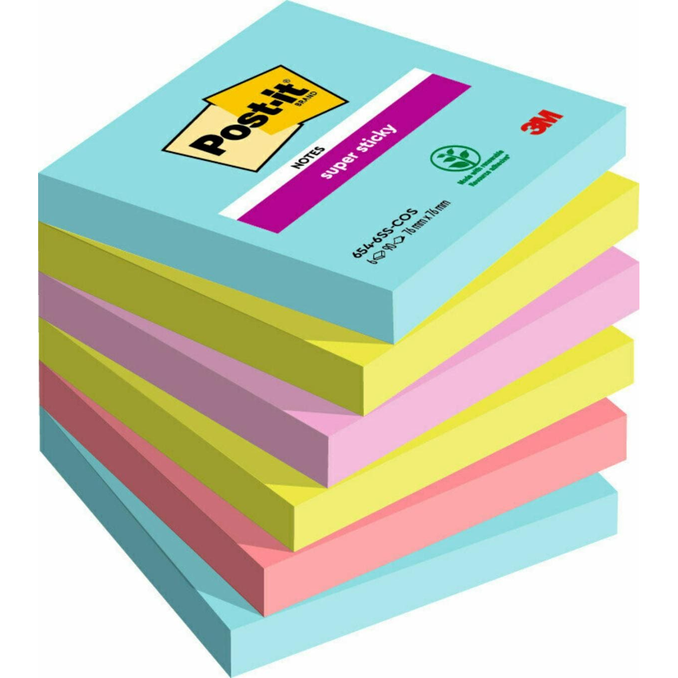 Post-It 7100263206 note paper Square Blue, Green, Pink 90 sheets Self-adhesive