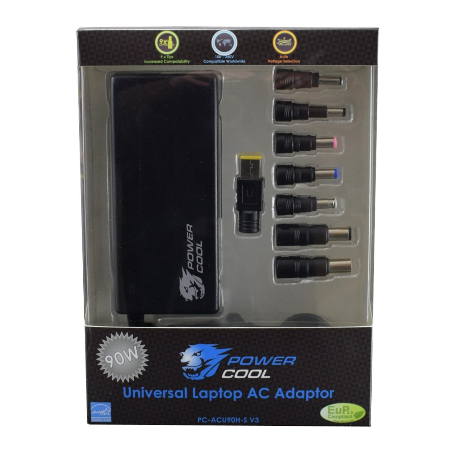 Powercool PC-ACU90H-S V3 90W 8-Tip Universal Laptop Charger