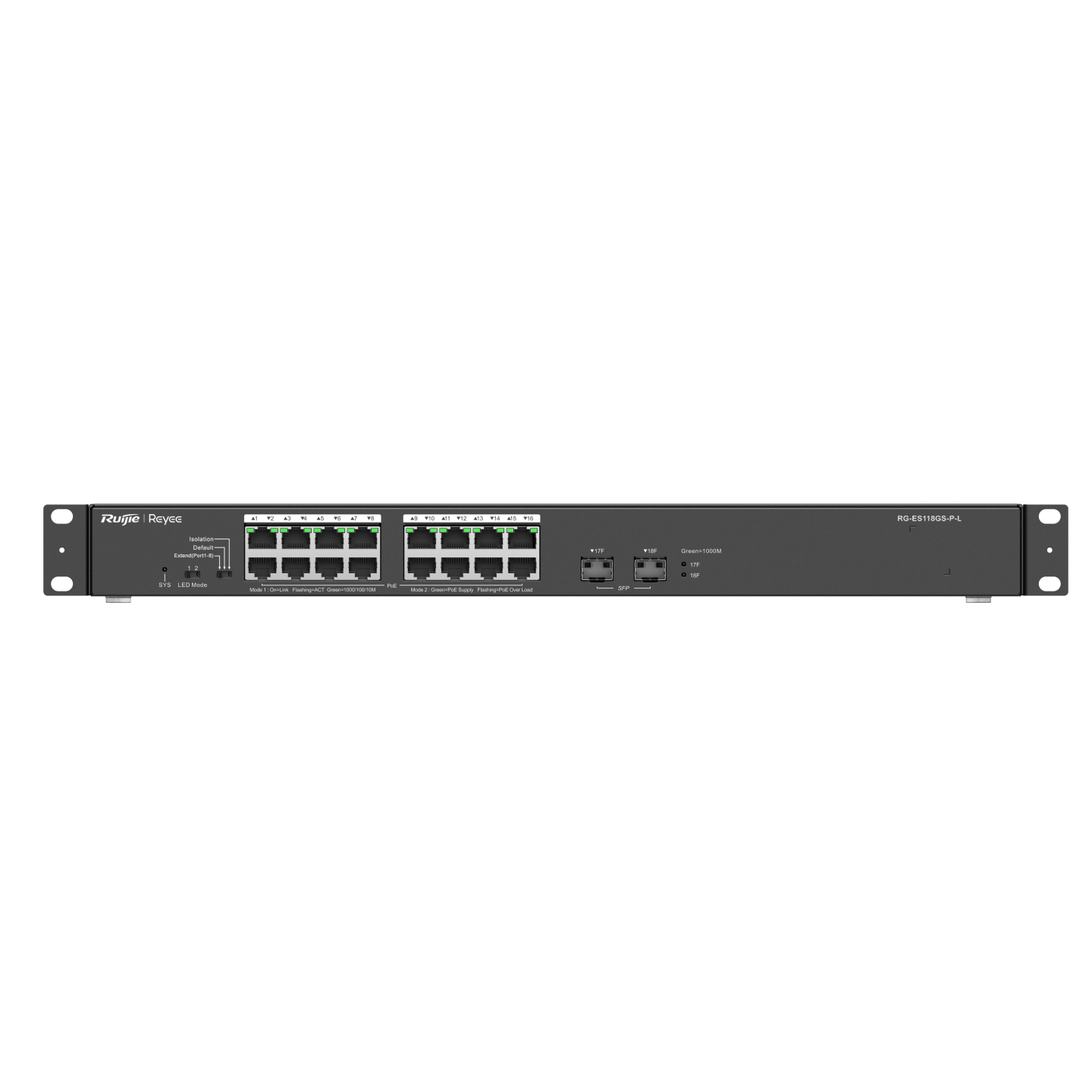 Ruijie Networks RG-ES118GS-P-L Network Switches - Black