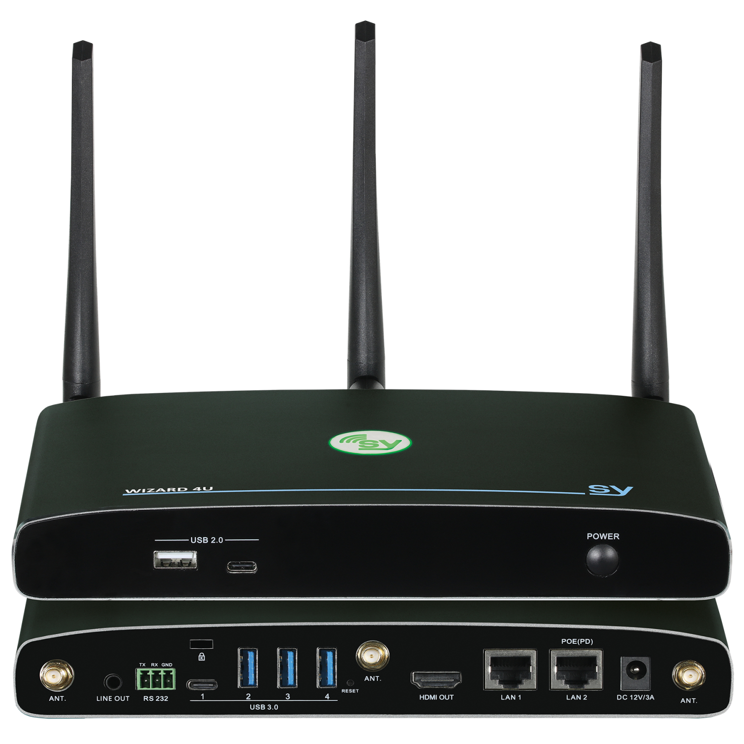 SY ELECTRONICS Wireless presentation/collaboration Switcher - 3x USB-B 3.0, 1x HDMI 2.0 Output, 3x USB-B 3.0, 1x USB-C, 1x USB-B 2.0/USB-C, 1x RS232, 2x LAN (1x PoE), 1x 3.5mm Audio Jack Output
