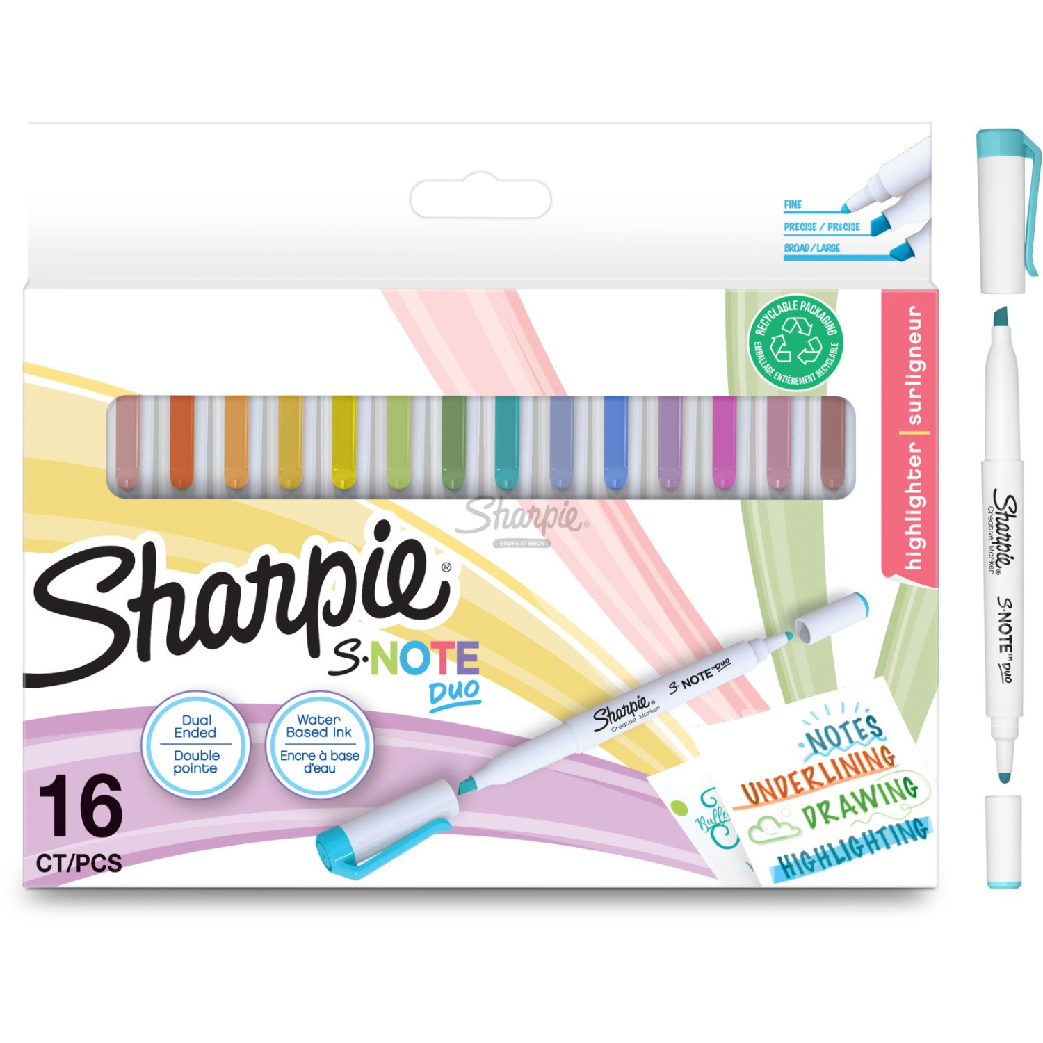 Sharpie 2182115 S-Note Duo Dual-Ended Creative Markers Pack of 16