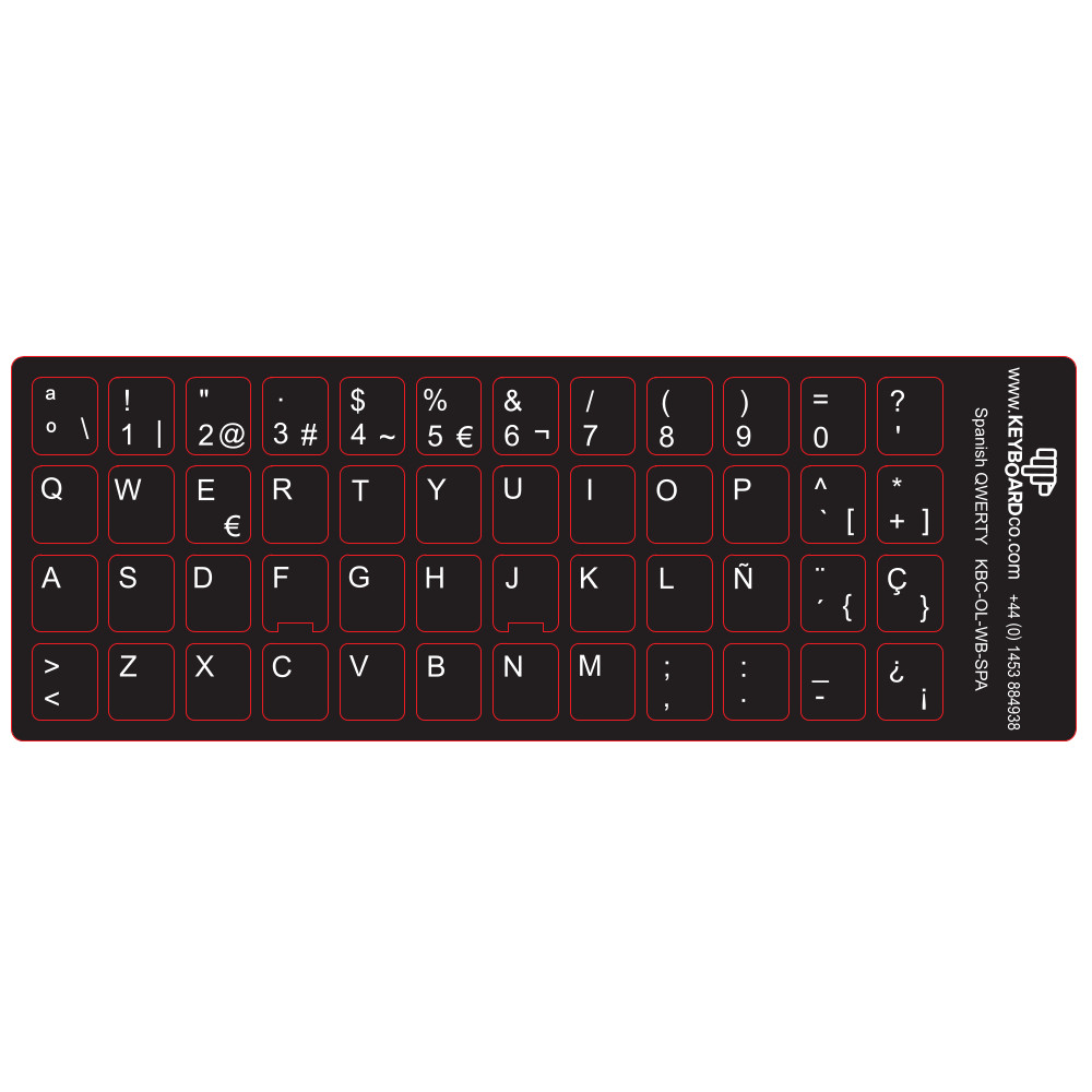 ShortBoard Spanish Keyboard Overlay Sticker Set White Legends