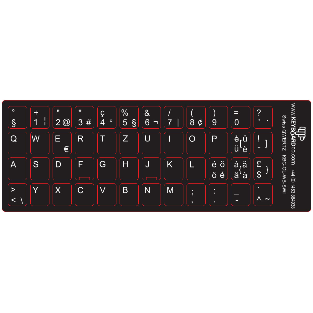 ShortBoard Swiss Keyboard Overlay Sticker Set White Legends