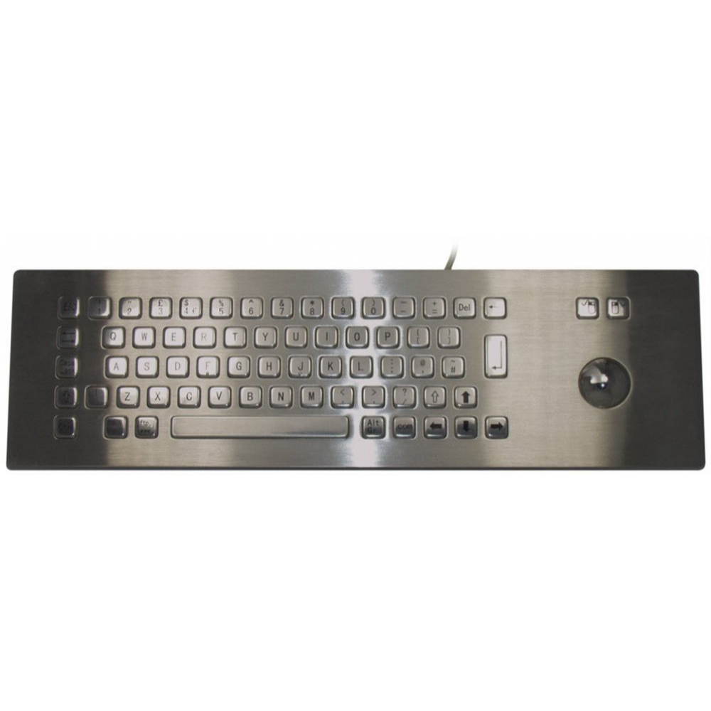 ShortBoard Stainless Steel IP65 Panel Mount Industrial Trackball Keyboard - Over Panel