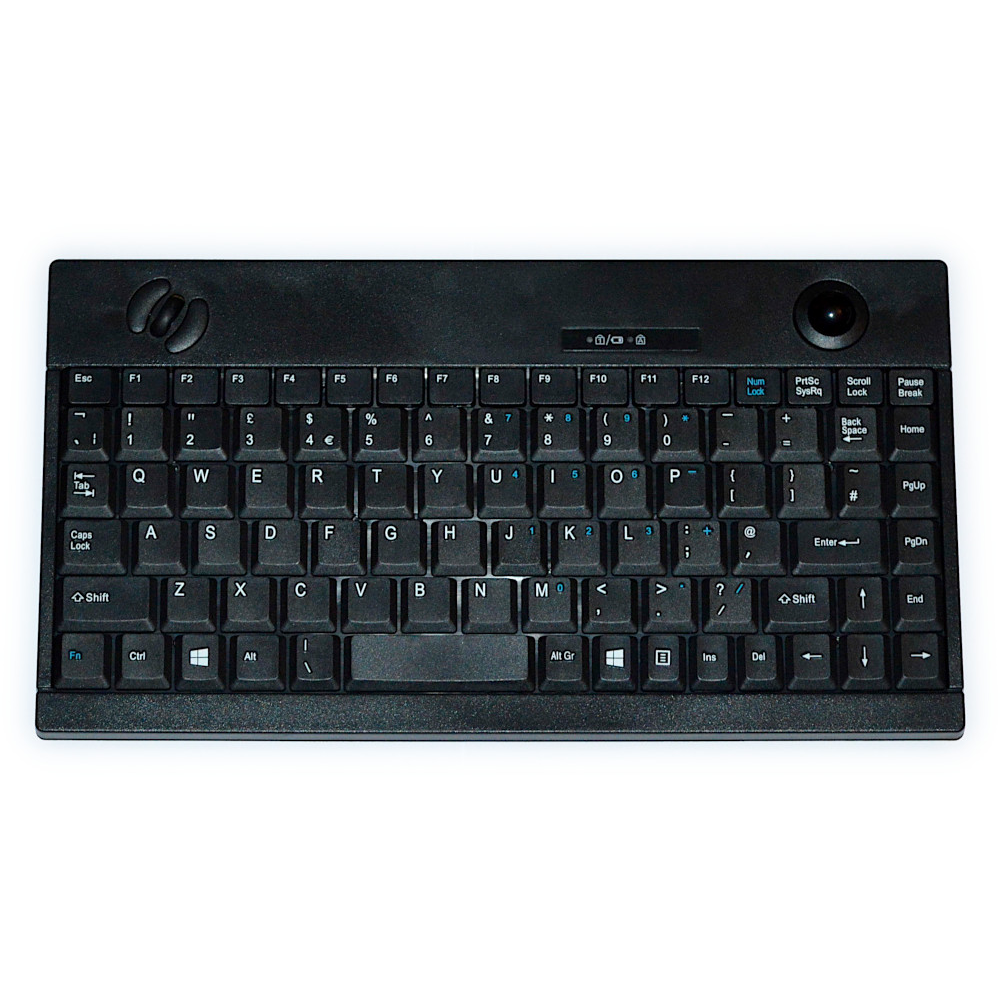 ShortBoard Mini Wireless Keyboard Black with Built in Trackball and Scroll Wheel