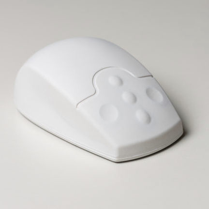 SterileFLAT laser wireless two button mouse and up/down slider control; IP68 Rated it features latex free nano silver impregnated antibacterial silicone cover - White.