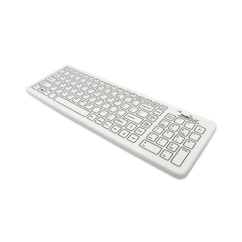 SterileFLAT Antibacterial Wireless Medical Keyboard  - features latex free nano silver impregnated antibacterial silicone. USB connection. Quickly wipes clean with Antibacterial and Alcohol based agents or Chlor-clean a chlorine based agent as used in man