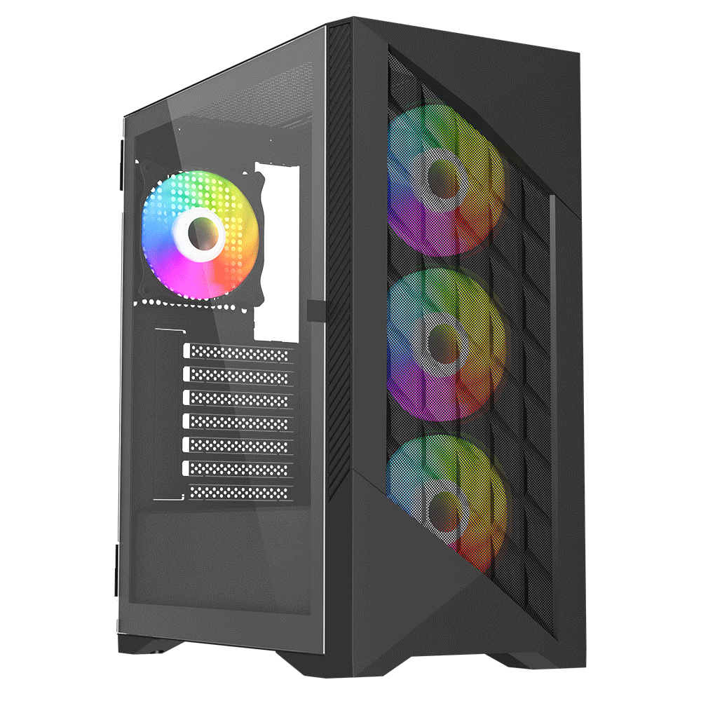 VIDA Typhoon Black ARGB Gaming Case w/ Glass Window, ATX, Mesh Front, 4x ARGB Fans