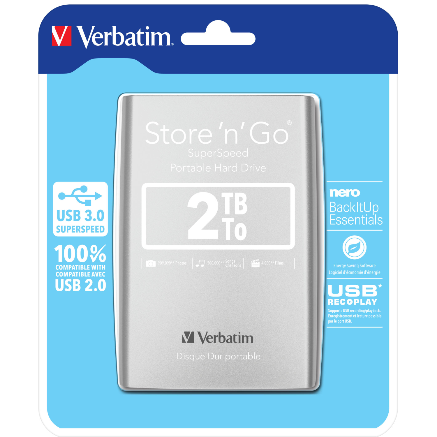 Verbatim Store n Go USB 3.0 Portable Hard Drive 2TB Silver