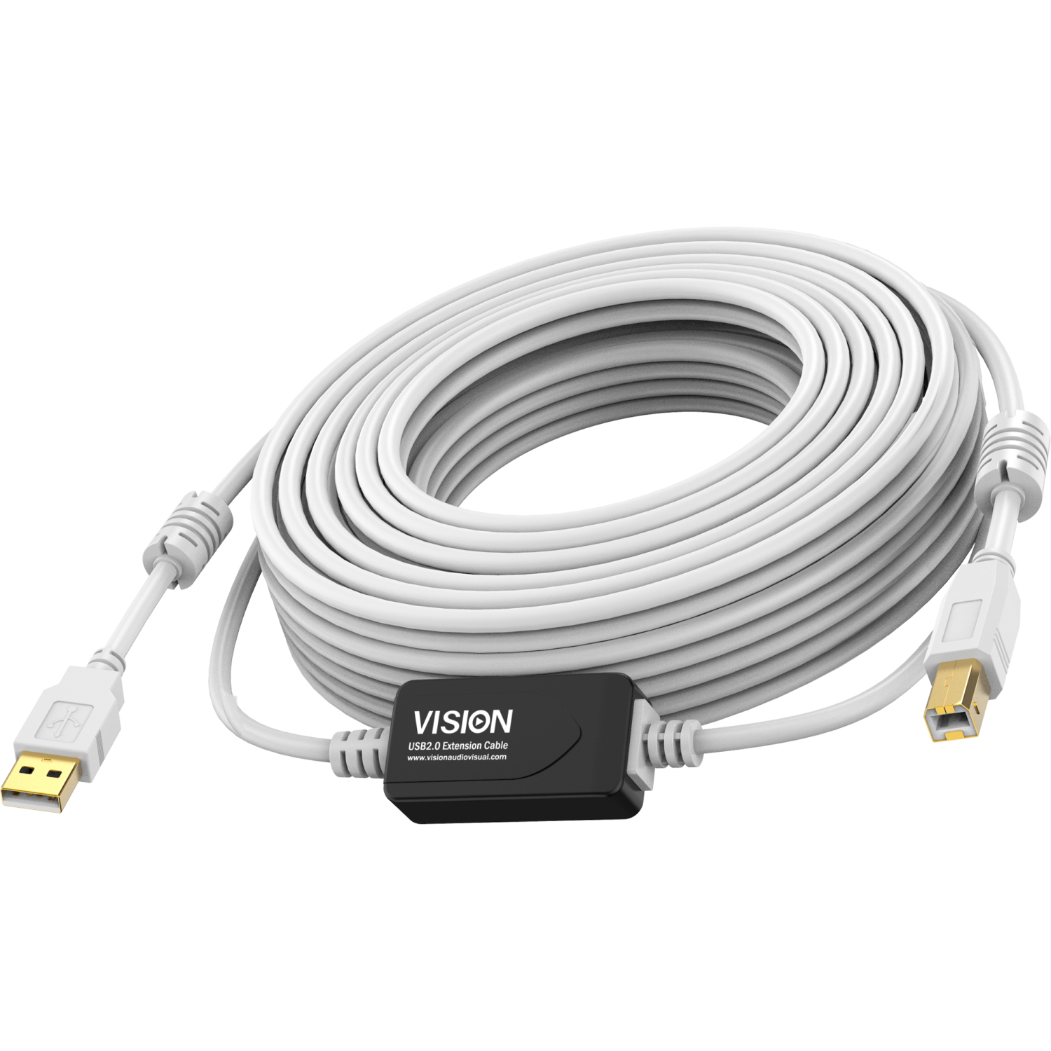 Vision White USB 2.0 Cable 15m