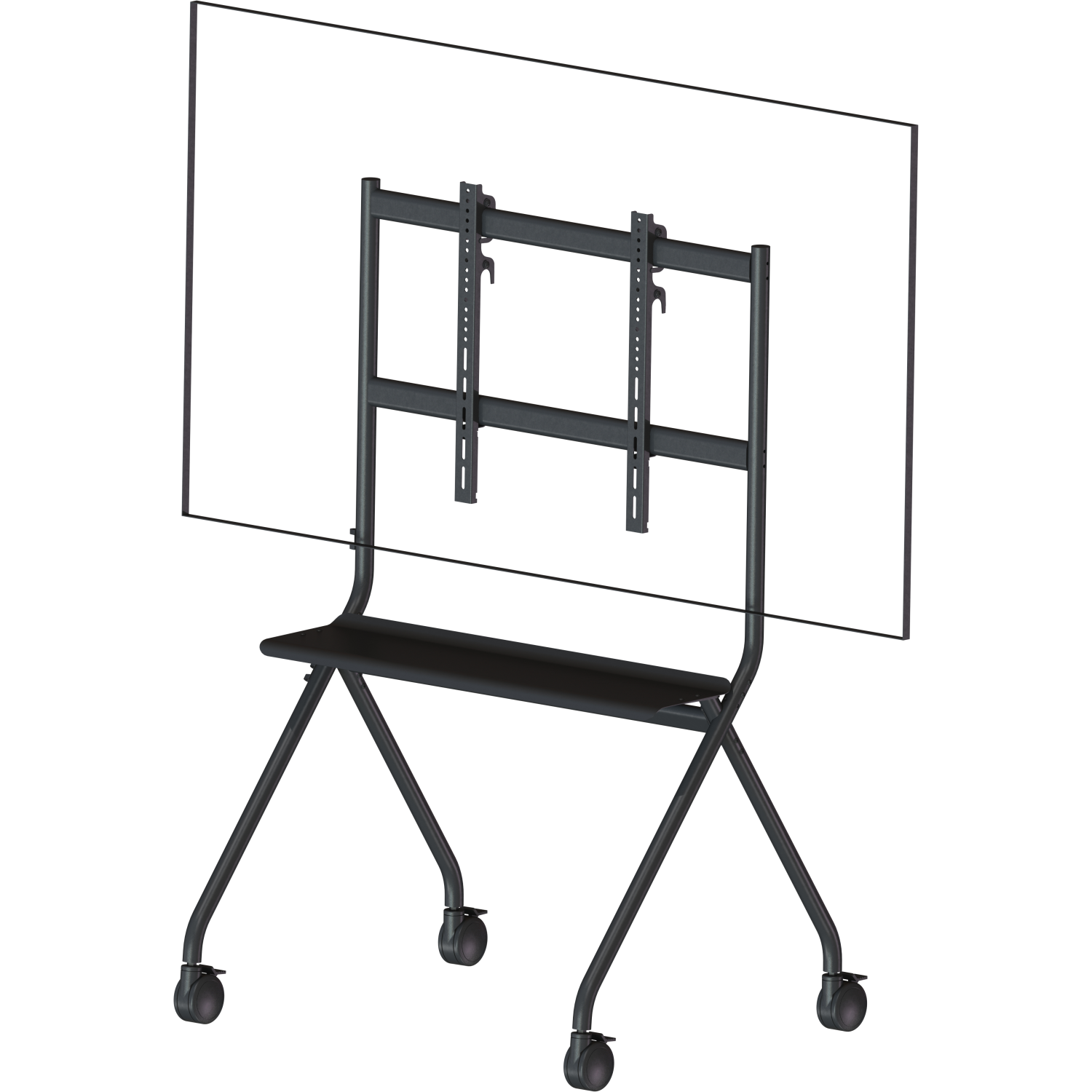 Vision Display Easel Trolley - LIFETIME WARRANTY - Cart fits display 55-100" with VESA sizes up to 900 x 600 - make any Teams or Zoom setup portable - generous 240 x 250 mm laptop or video conference equipment shelf - SWL 100 kg / 220 lb - 100 mm / 4" loc