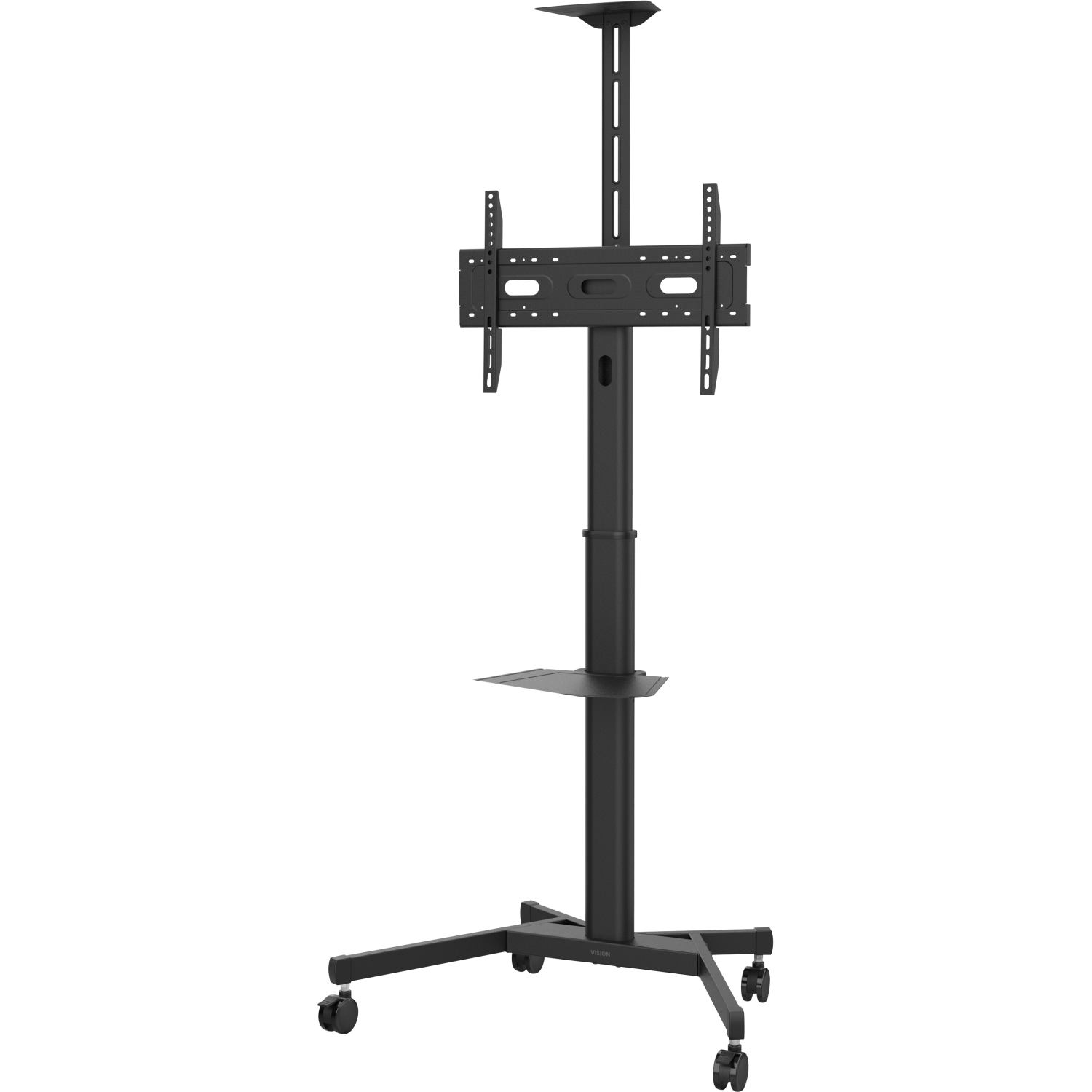 Vision Value Display Floor Stand - LIFETIME WARRANTY - Steel construction - Trolley fits displays 31-80" with VESA sizes up to 600 x 400 - Rotates portrait to landscape - Manual height adjustment that can be locked off to stop wobble - Tilt adjustment - L
