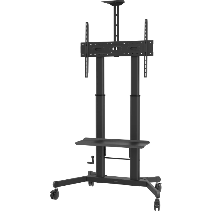Vision Professional Display Floor Stand - LIFETIME WARRANTY - Steel Cart fits display 55-100" with VESA sizes up to 800 x 600 - Crank handle adjusts height - Tilt adjustment - Large shelf for laptop or video bar included - VC shelf included - 100 mm all l