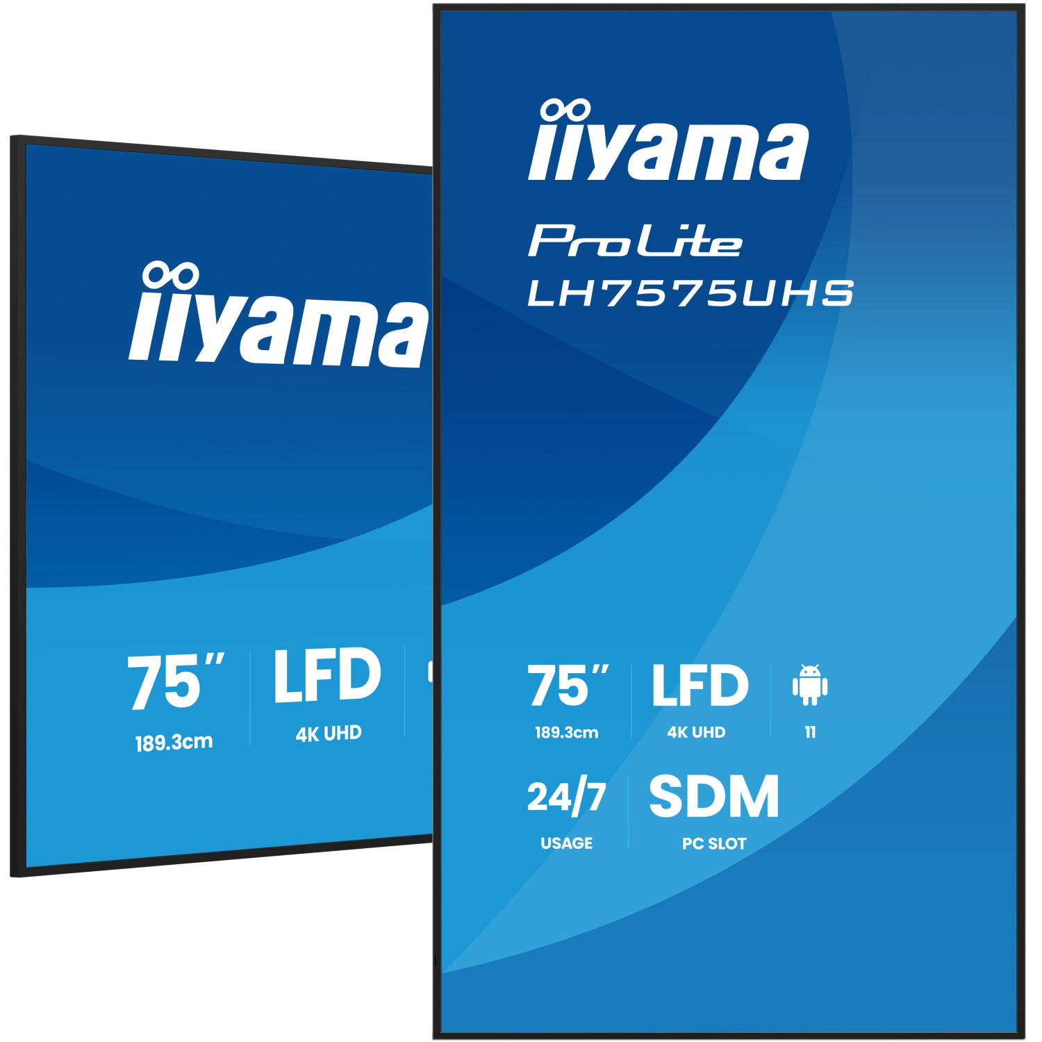iiyama 75" 4K UHD Professional Digital Signage 24/7 display featuring Android OS, FailOver and Intel® SDM slot